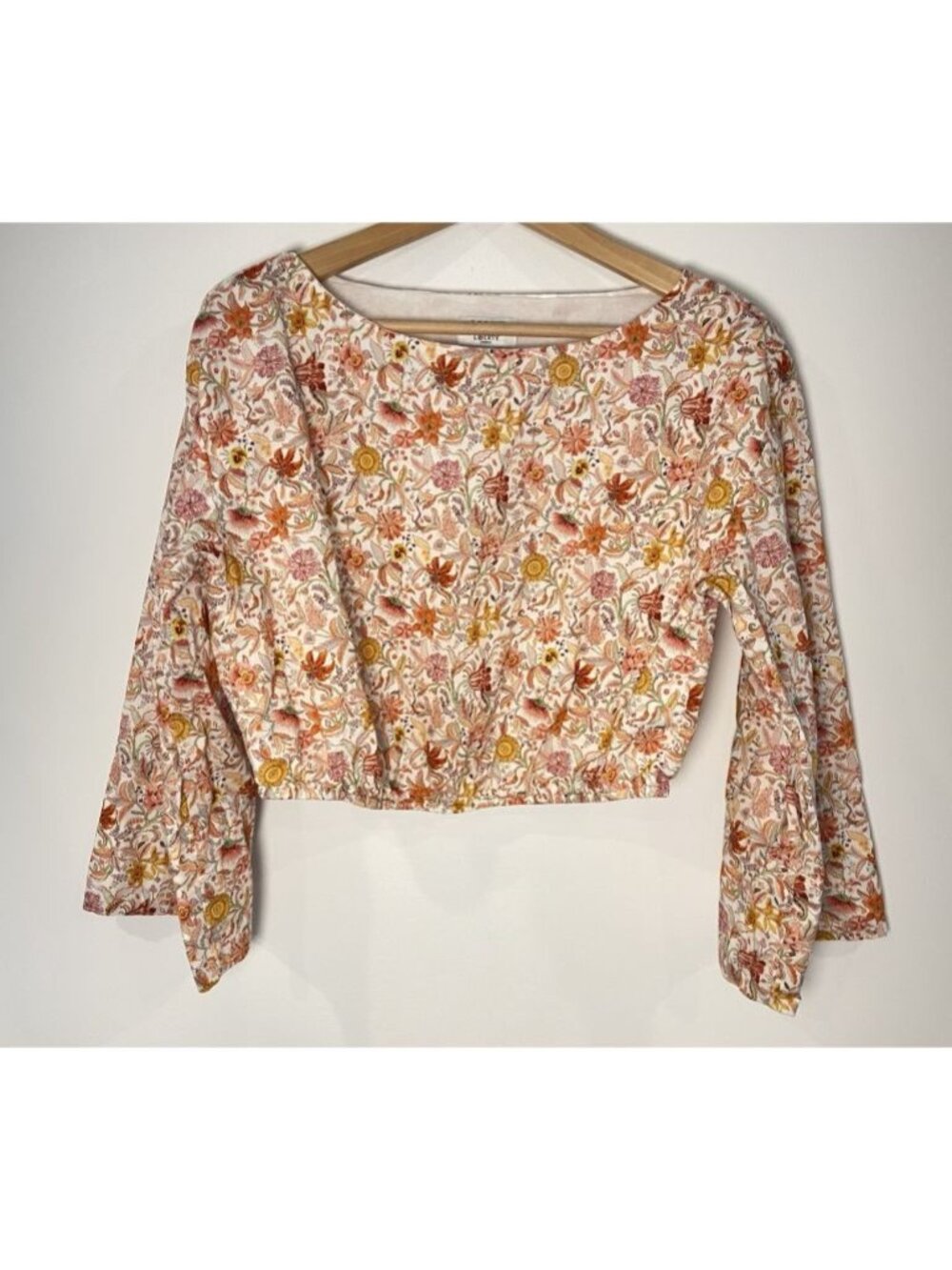 J.Crew Liberty Fabric Bell Sleeve Cropped Shirt Orange Yellow Green Medium M